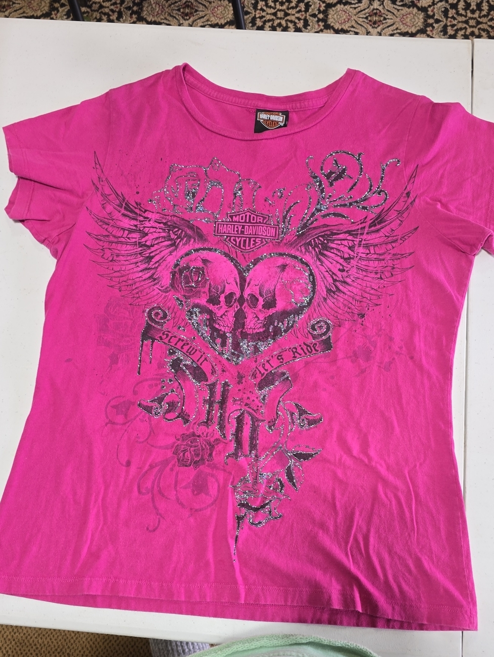 Harley-Davidson Hot Pink Womans Winged Skull Graphic Tee